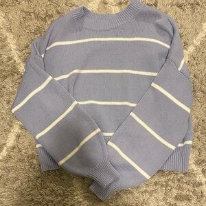 Hollister Light Blue and White Striped Sweater